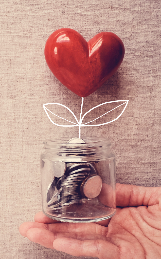Donation Jar filled with coins